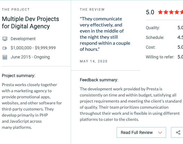 Presta web development review