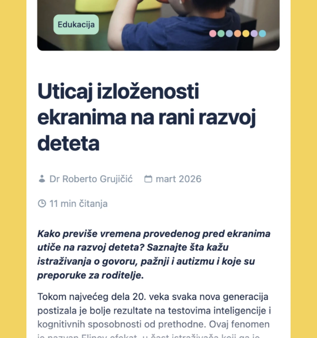 Outizam website mobile view - single blog post
