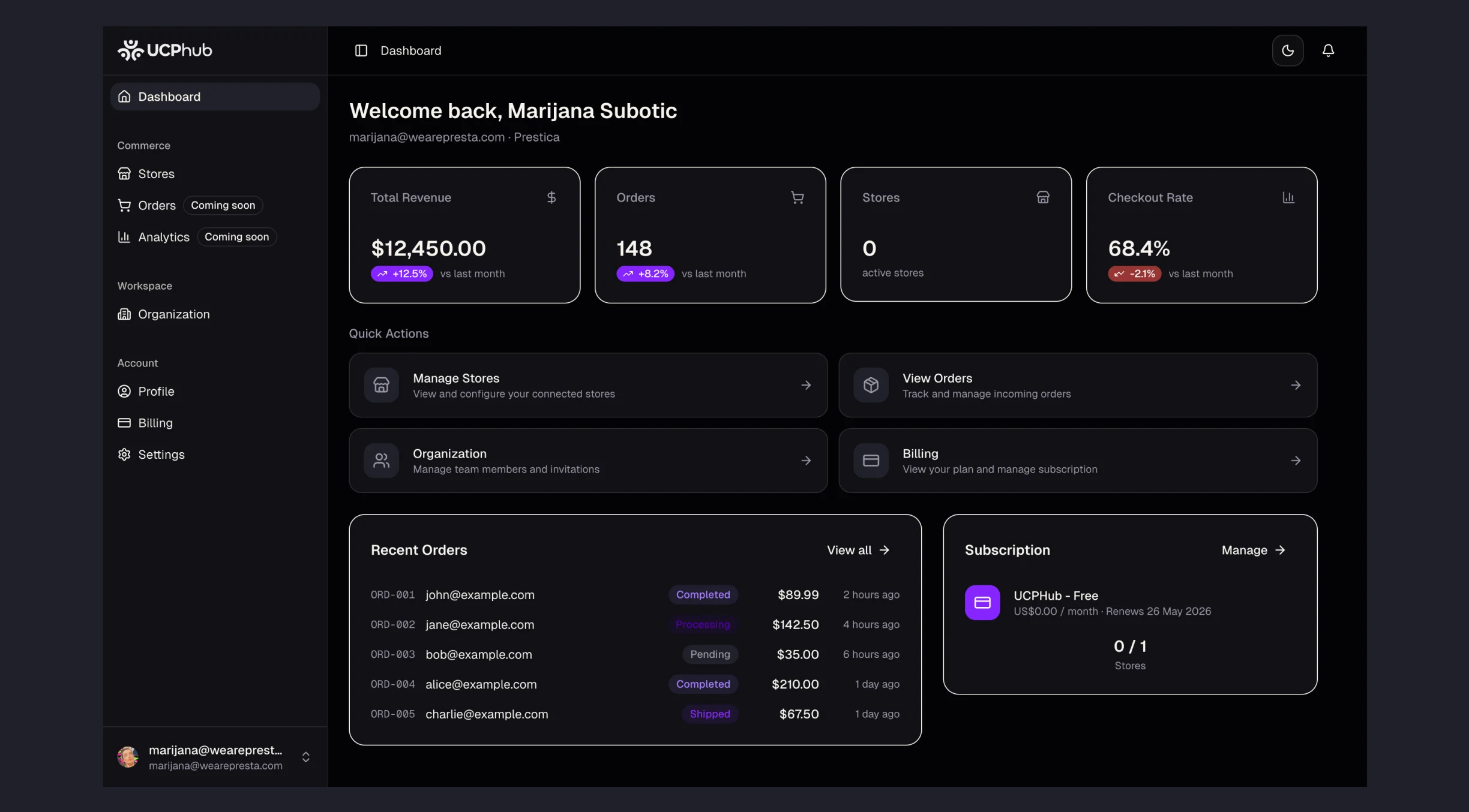 UCPhub dashboard