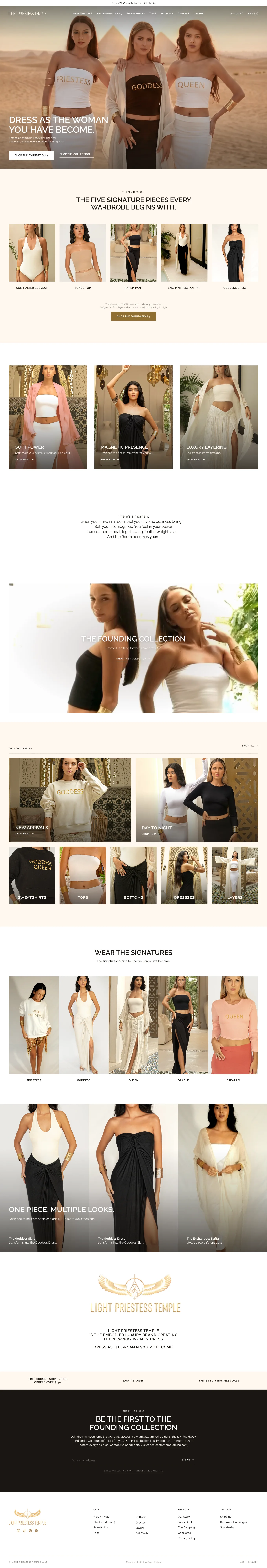 The full Light Priestess Temple homepage design